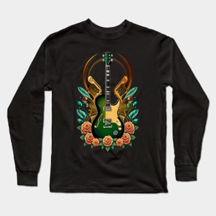 Electric guitar green with flowers 23 Long Sleeve T-Shirt